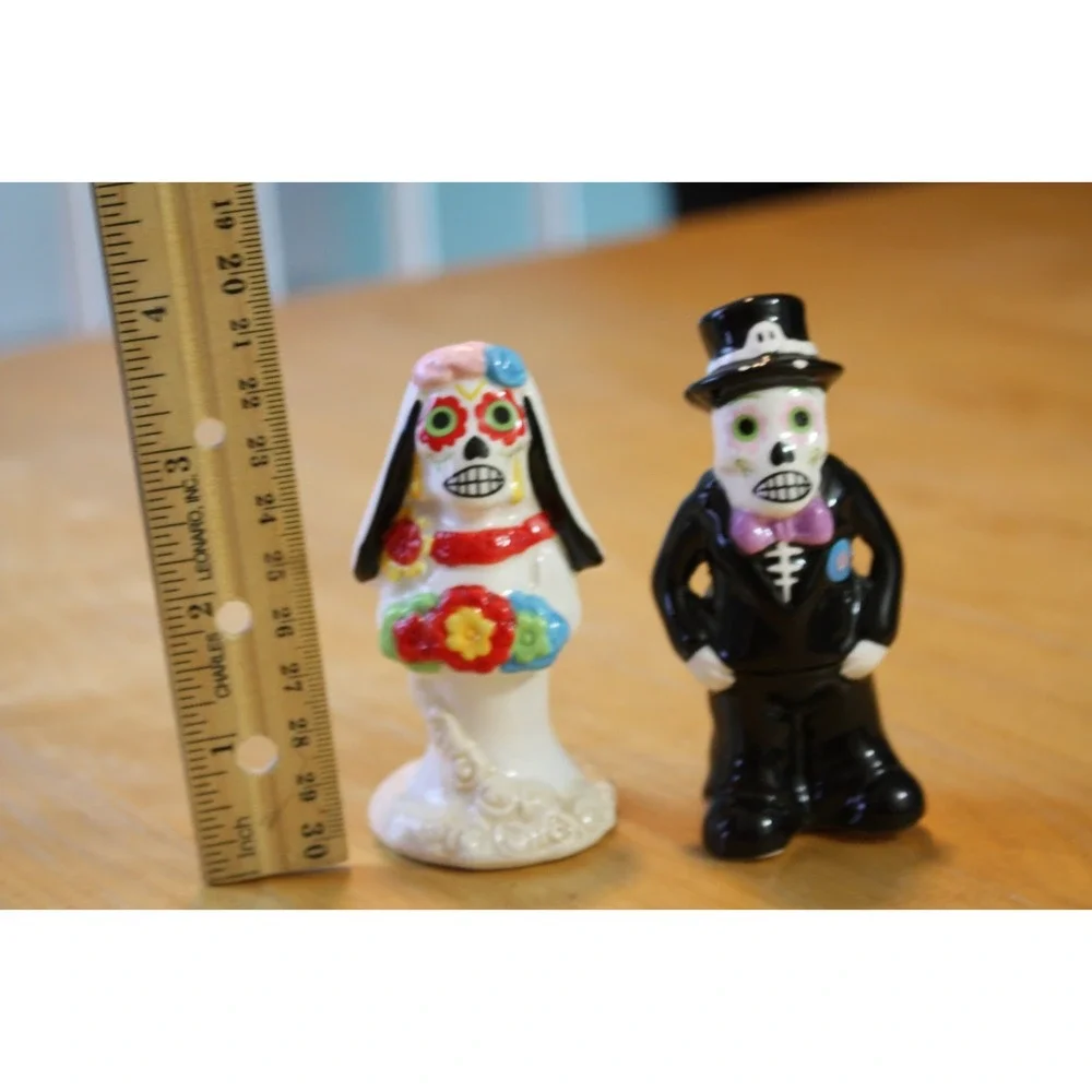 Day Of The Dead Bride Groom Salt Pepper Shaker Set Sugar Skull De Los Muertos